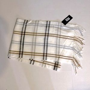 Cejon Scarf Ivory,Tan and Gray Plaid Made in Italy NWT